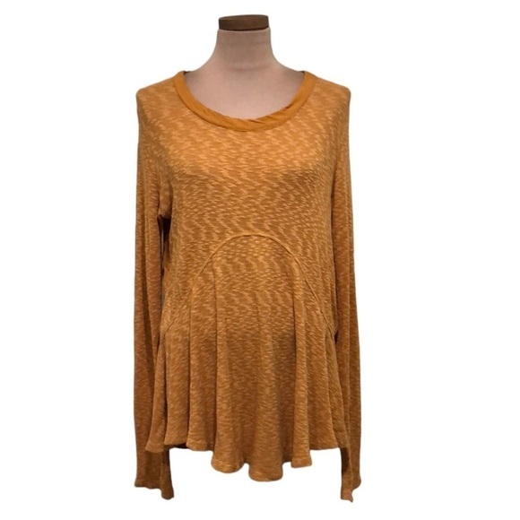 Anthropologie Left of Center Top Size Small Orange Slub Knit Peplum Shirt - Picture 1 of 9
